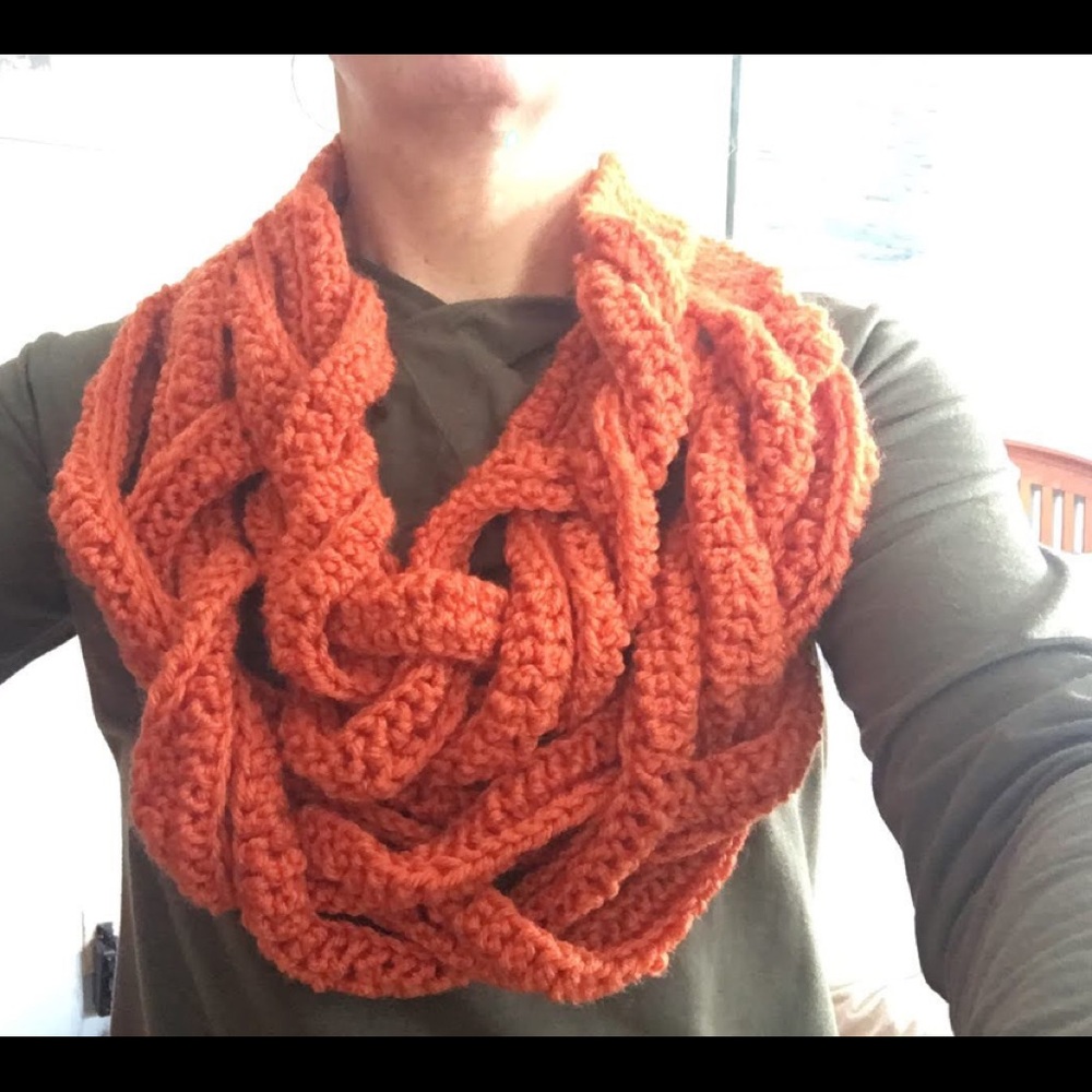 Orange Braided Knitted Scarf - Picture 1 of 2